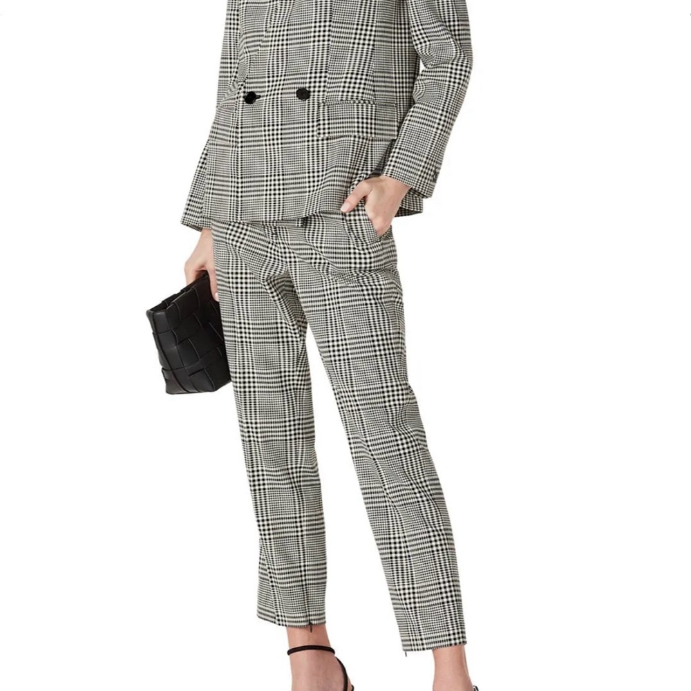 Club Monaco Black & White Glen Plaid Slim Trousers